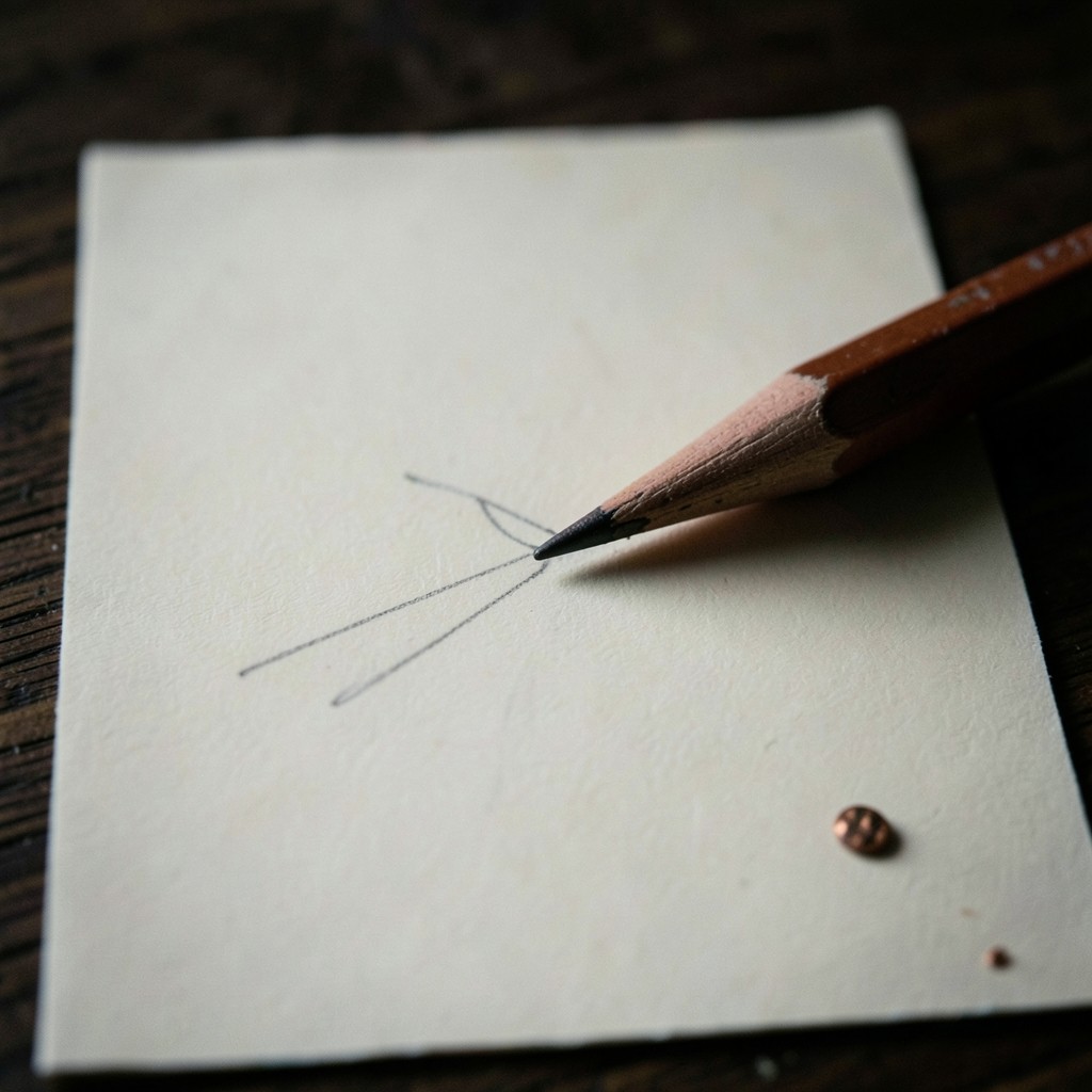 A close view of a pencil beside an unlabeled candlestick sketch on ivory paper